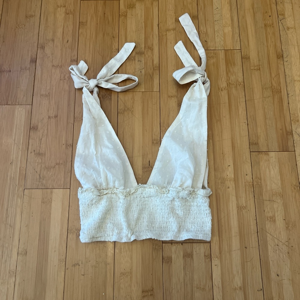 Cream Tie-Strap Crop Top